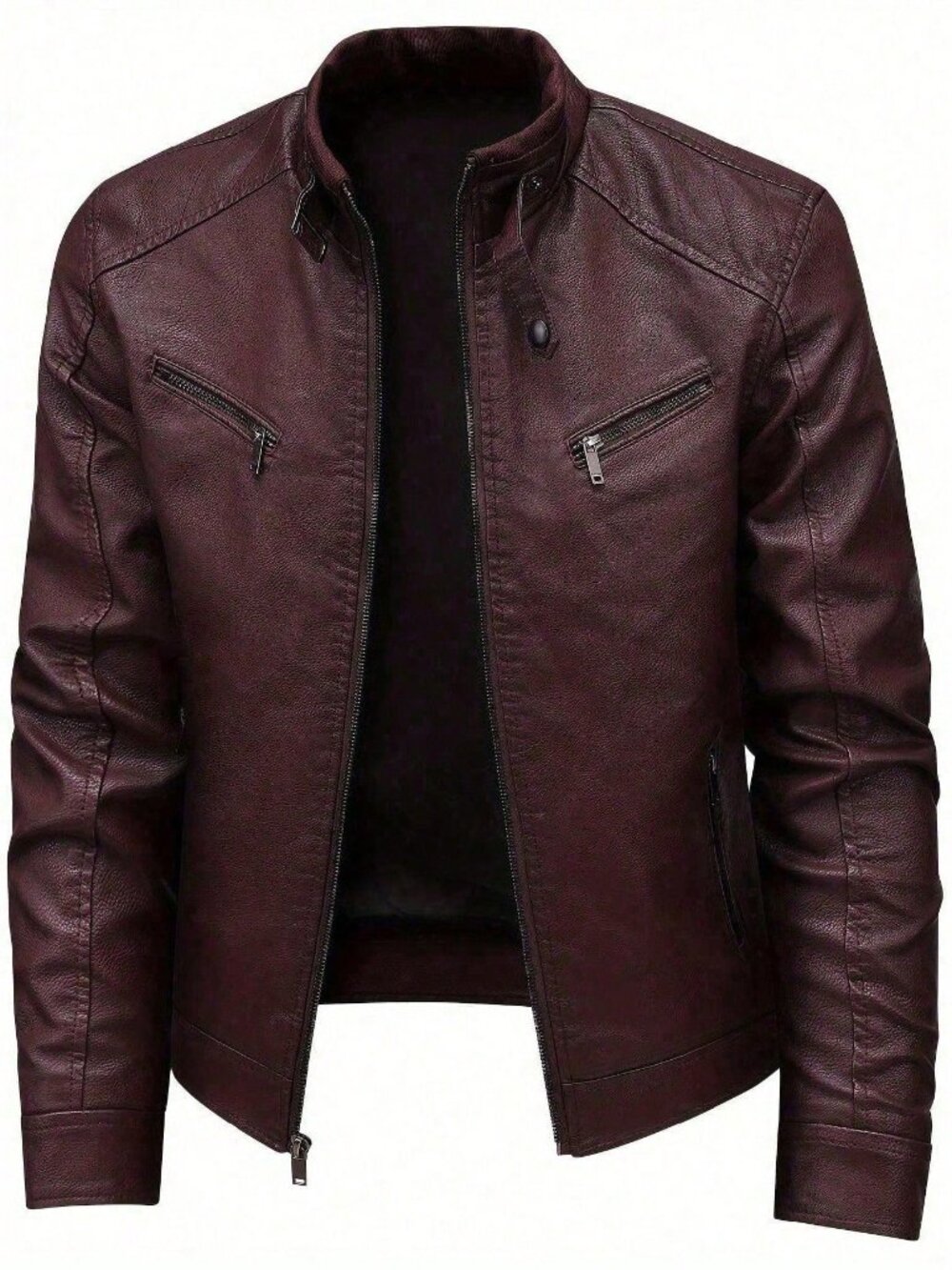 Red Casual Men's Loose Fit Zip-Up Motorcycle Jacket